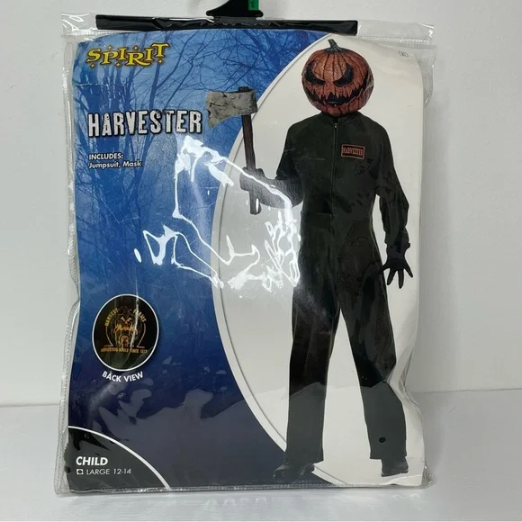 Halloween Costume Harvester Scary Pumpkin Man Kids Sz 12-14 - Picture 1 of 10